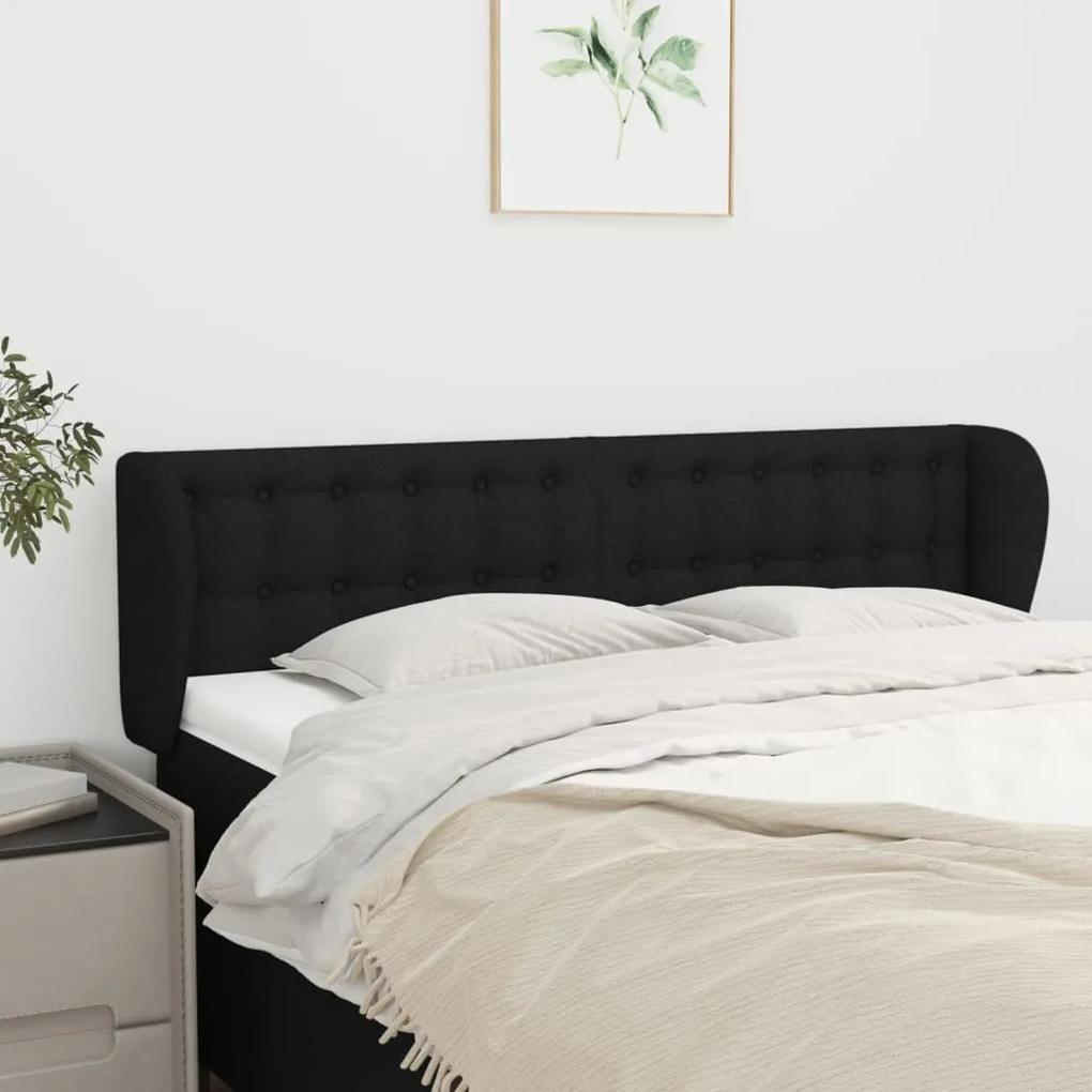 Tablie de pat cu aripioare negru 147x23x78 88 cm textil 1, Negru, 147 x 23 x 78 88 cm