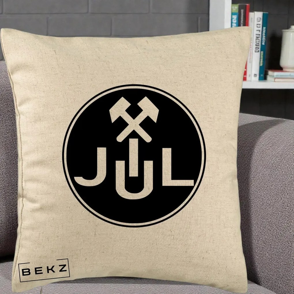 Perna Personalizata JUL Jiul Lupeni Fotbal, 40x40 cm, Bej, Husa Detasabila, Perna Inclusa, BEKZ®