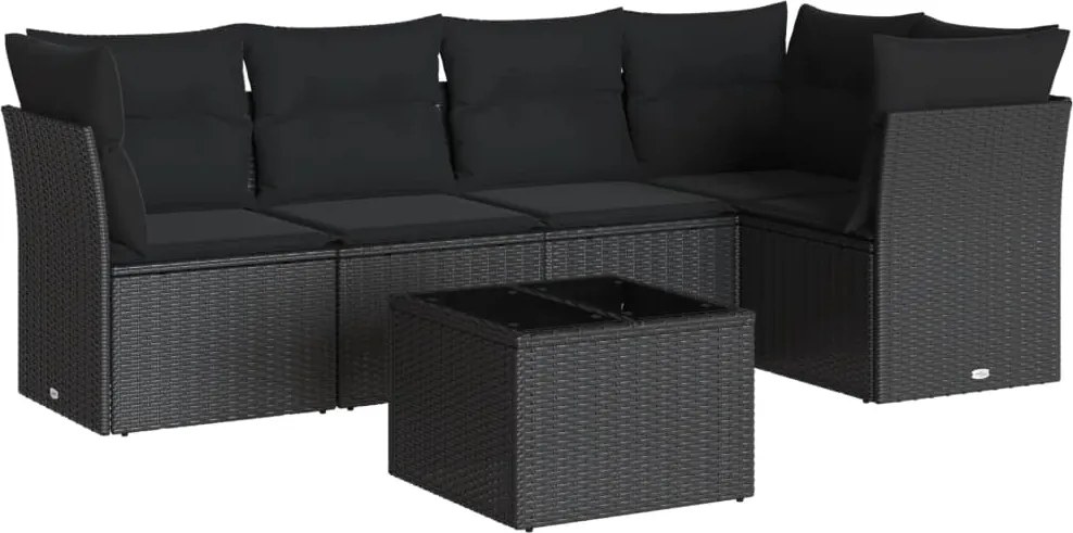 vidaXL Set mobilier de grădină cu perne, 6 piese, negru, poliratan