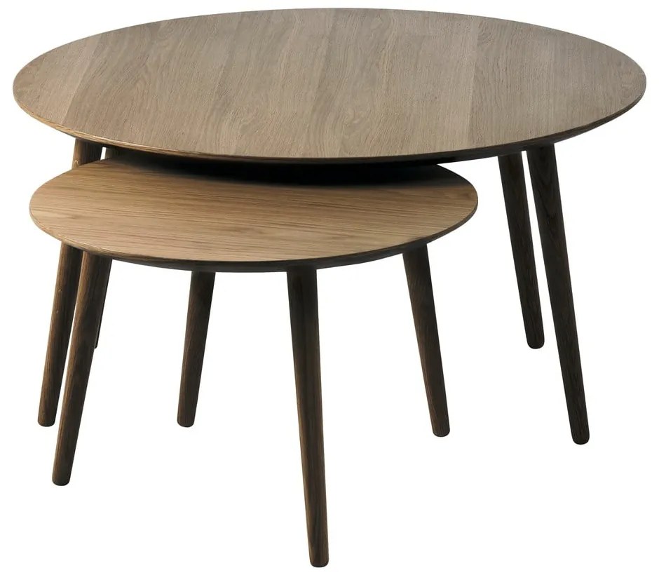 Măsuțe de cafea maro 2 buc. rotunde cu aspect de lemn de stejar ø 88 cm Adda – Unique Furniture