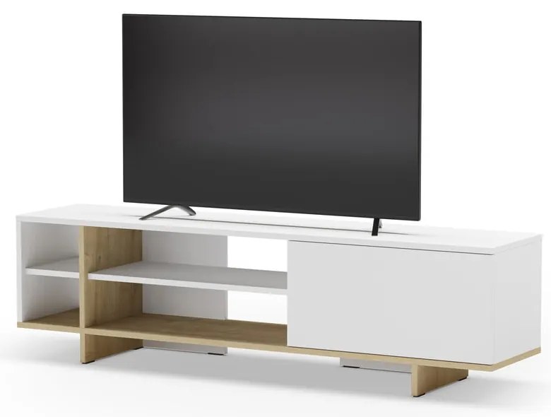 Masă TV albă cu aspect de lemn de stejar 160x44 cm Cequoia – Marckeric