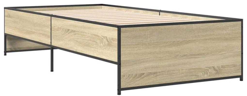 845252 vidaXL Cadru de pat, stejar sonoma, 75x190 cm, lemn prelucrat și metal