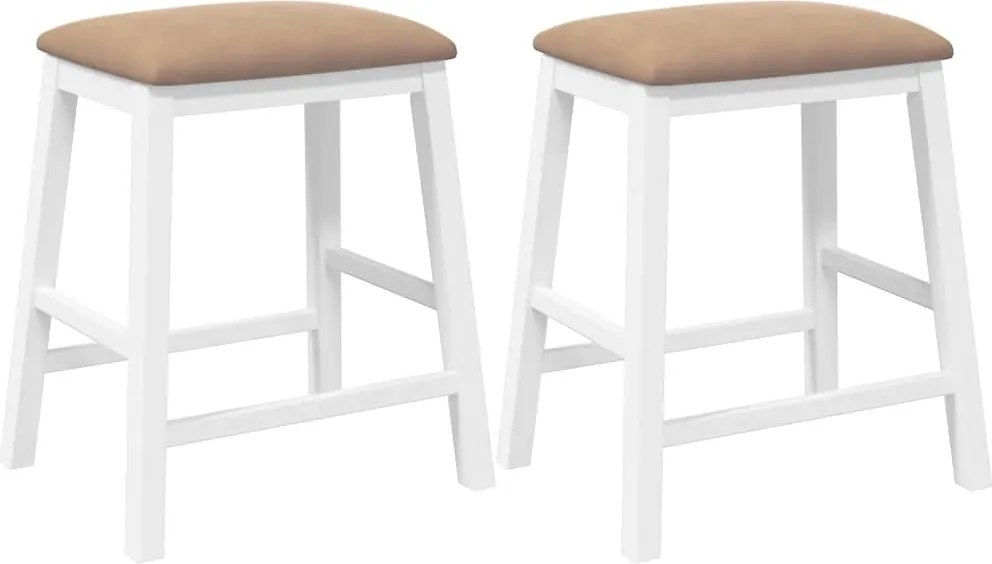 vidaXL Scaune de bar cu perne 2 buc din cauciuc din lemn masiv alb