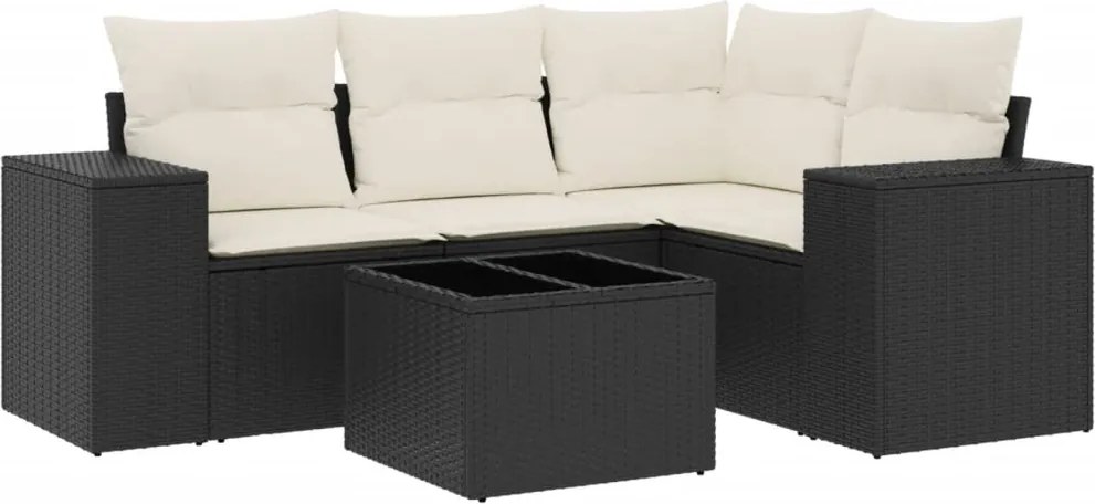 vidaXL Set mobilier de grădină cu perne, 5 piese, negru, poliratan