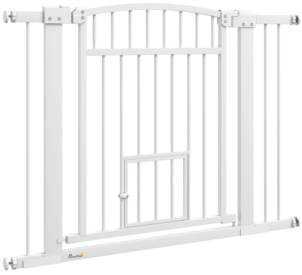 PawHut Barieră de siguranță pentru câini, sistem dublu de închidere, montaj prin presiune sau găurire, lățime 76-104 cm, alb | Aosom Romania