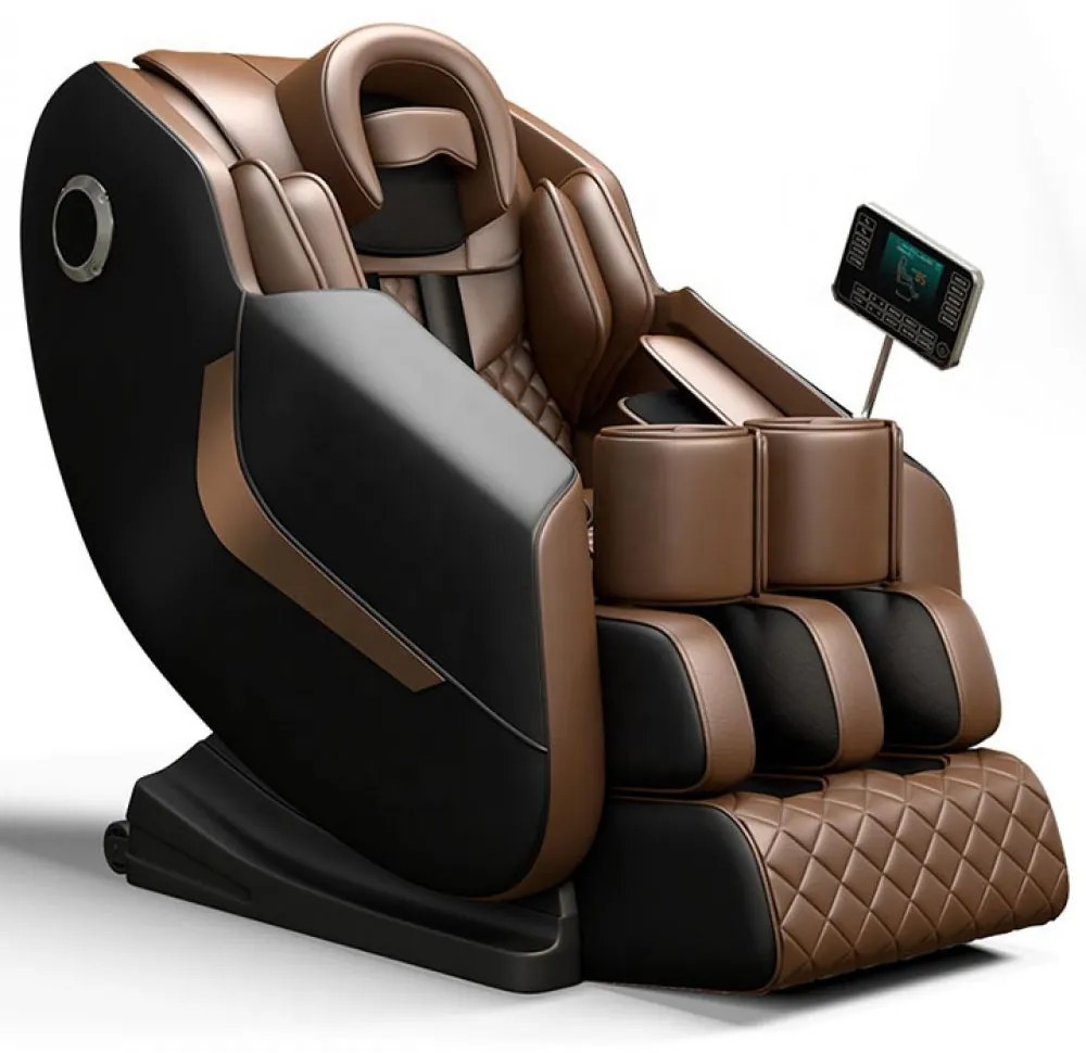Fotoliu de Masaj GAIUS, Masaj role, Masaj airbaguri, Incalzire, Bluetooth, Zero Gravity, 2 Boxe, Moduri Automate, Reflexoterapie si Presopunctura, Display, Suport picioare extensibil, PU, Maro/Negru