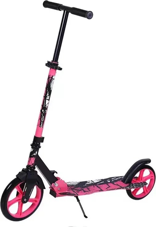 Trotineta copii si adolescenti NOVOKIDS™ Funky Camo PRO, Maxim 100 kg, Functie Super Brake, Diametru roata fata 230 mm, Roz Camuflaj
