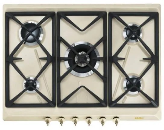 Plita incorporabila pe gaz Smeg Colonial SRV876POGH, 70 cm, crem, retro