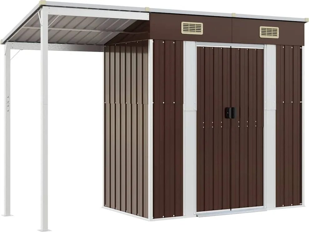 vidaXL Șopron grădină, acoperiș extins, maro, 277x107x181 cm, oțel