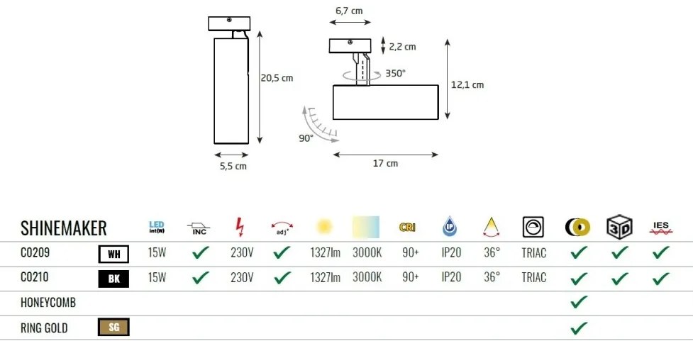 Spot LED aplicat directionabil SHINEMAKER alb