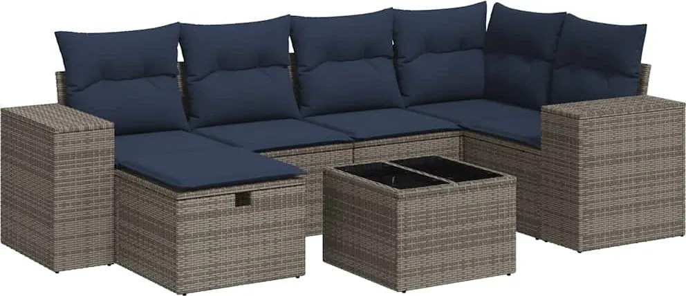 vidaXL Set canapele de grădină, 7 piese, cu perne, gri, poliratan