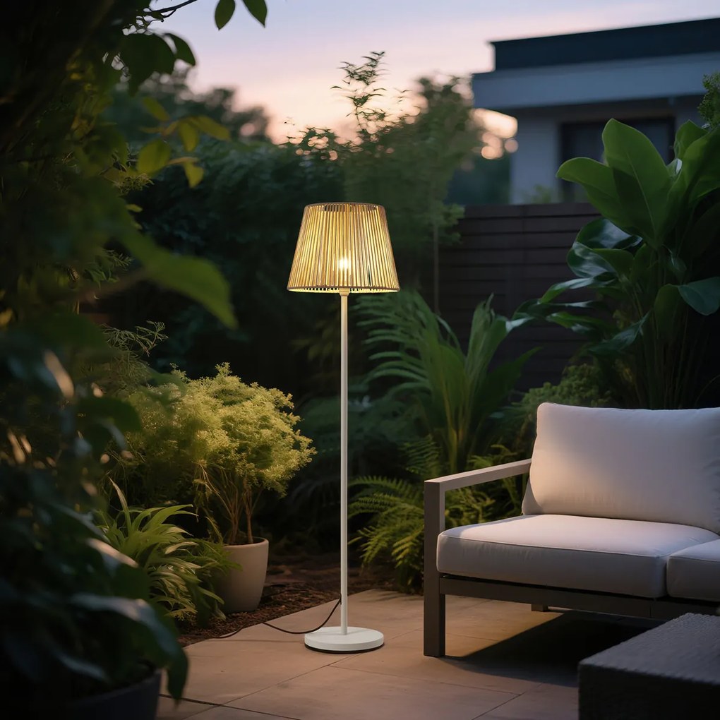 Lampă de podea de exterior albă cu abajur din frânghie bej IP44 - Virginia Jayla