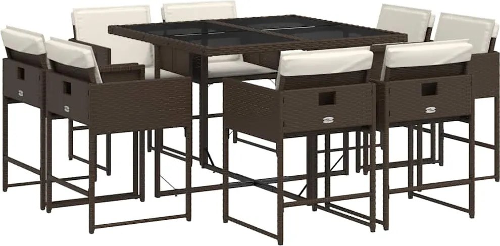 vidaXL Set mobilier de grădină cu perne, 9 piese, maro, poliratan