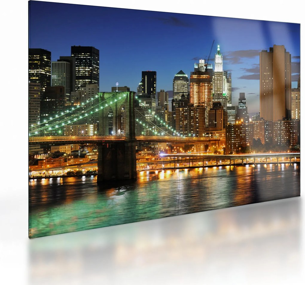 Tablou pe sticlă - Pod cu New York (70x50 cm)