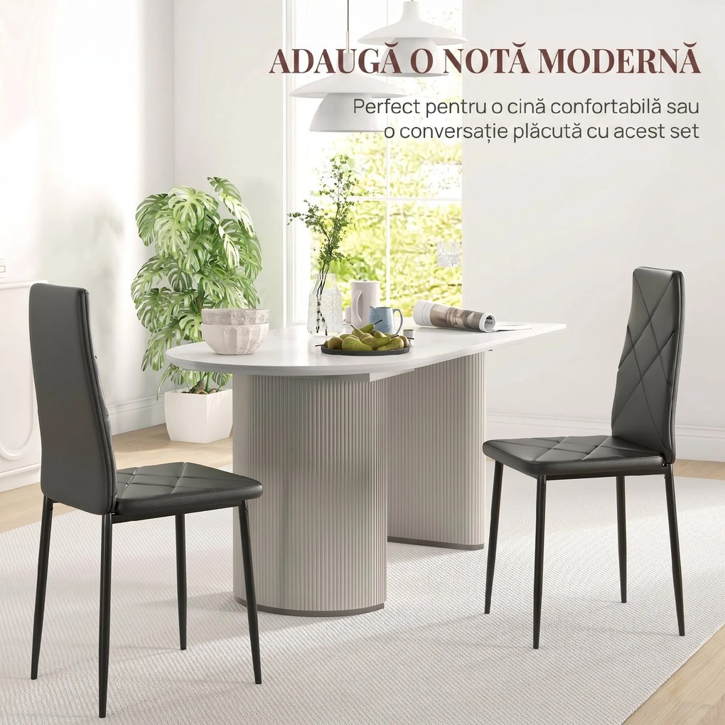 HOMCOM Set 2 Scaune de Sufragerie Tapițate cu Spătar Înalt, Tălpi Antiderapante și Picioare din Oțel, 41x50x97 cm, Negru | Aosom Romania