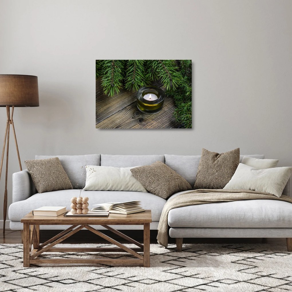 Tablou pe sticlă - lumânare de Crăciun (70x50 cm)