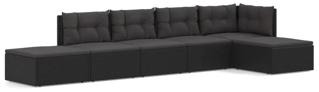 3187107 vidaXL Set mobilier de grădină cu perne, 6 piese, negru, poliratan