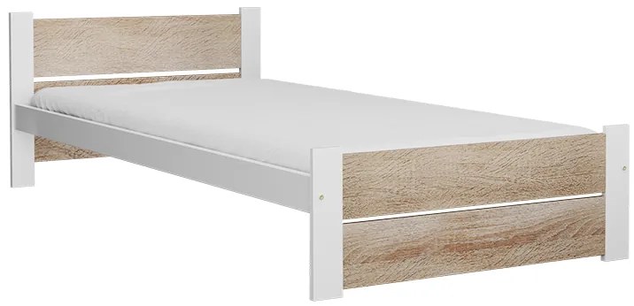 Pat de o persoana stejar sonoma/alb, IKAROS DOUBLE 90 x 200 cm Saltele: Fara saltea, Somiera pat: Cu lamele drepte