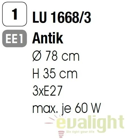 Candelabru design rustic cu 3 brate Marco LU 1668/3 Antik OR