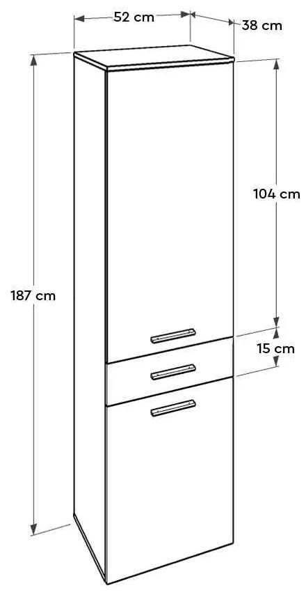 Dulap Baie cu cos de rufe Adore Diamond, usa reversibila, sertar, Alb Lucios, 52 x 38 x 187 cm
