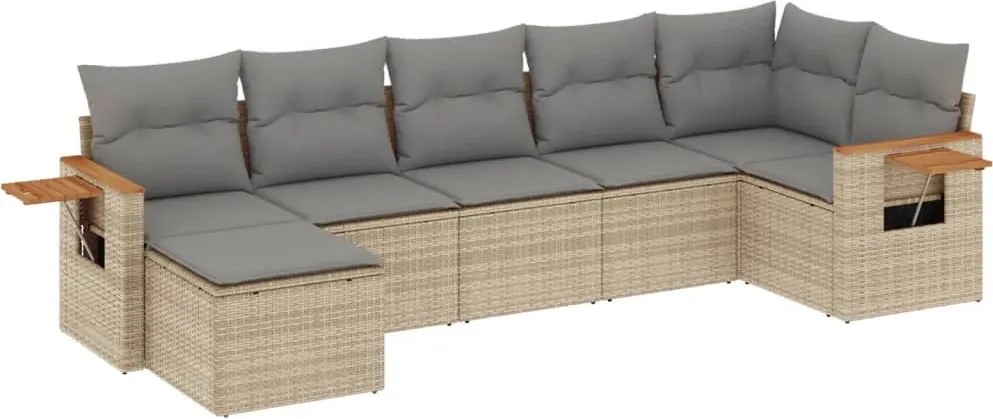 vidaXL Set canapele de grădină, 7 piese, cu perne, bej, poliratan