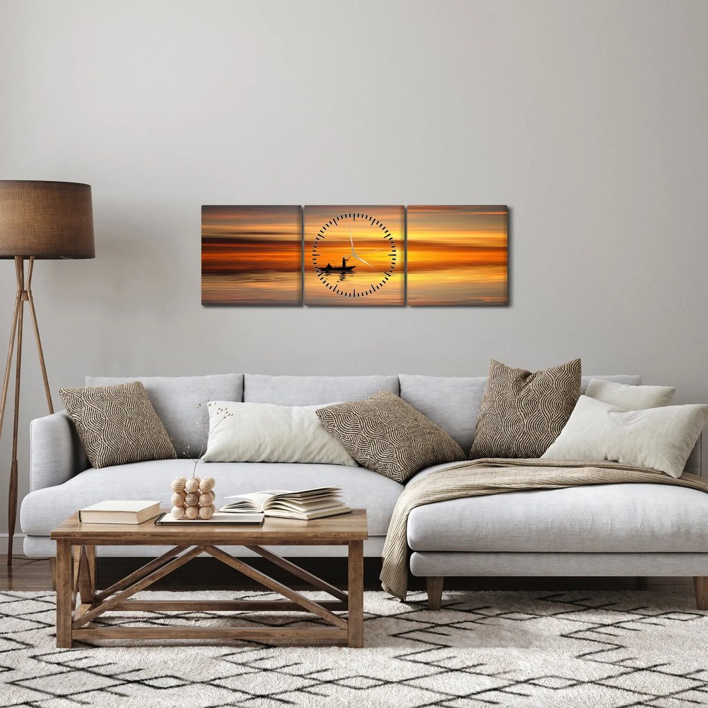 Tablou - cu barca (cu ceas) (90x30 cm)