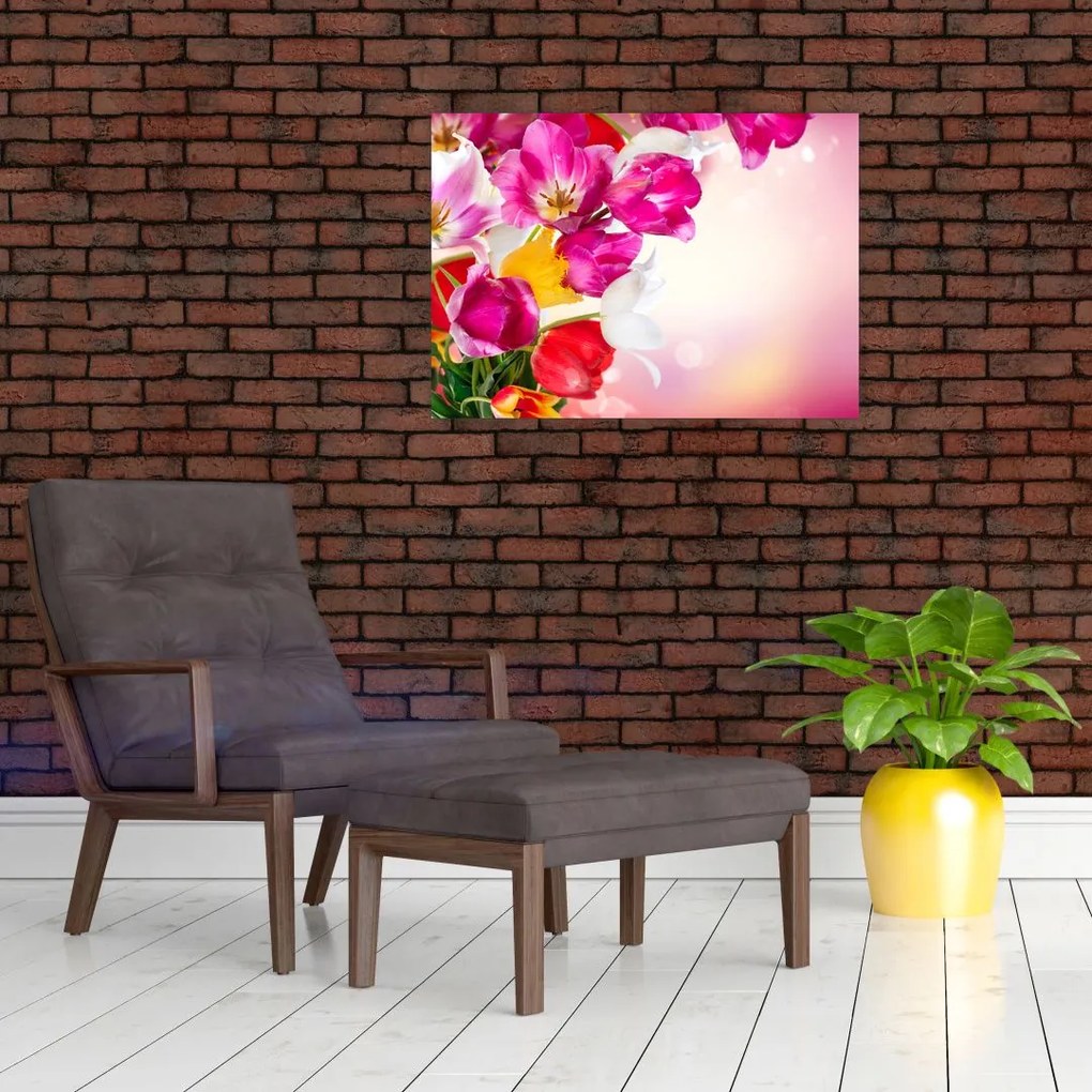 Tablou pe sticlă cu lalele (70x50 cm)