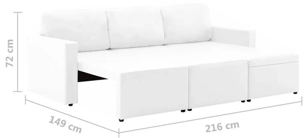 Canapea extensibila modulara cu 3 locuri, alb, piele ecologica Alb