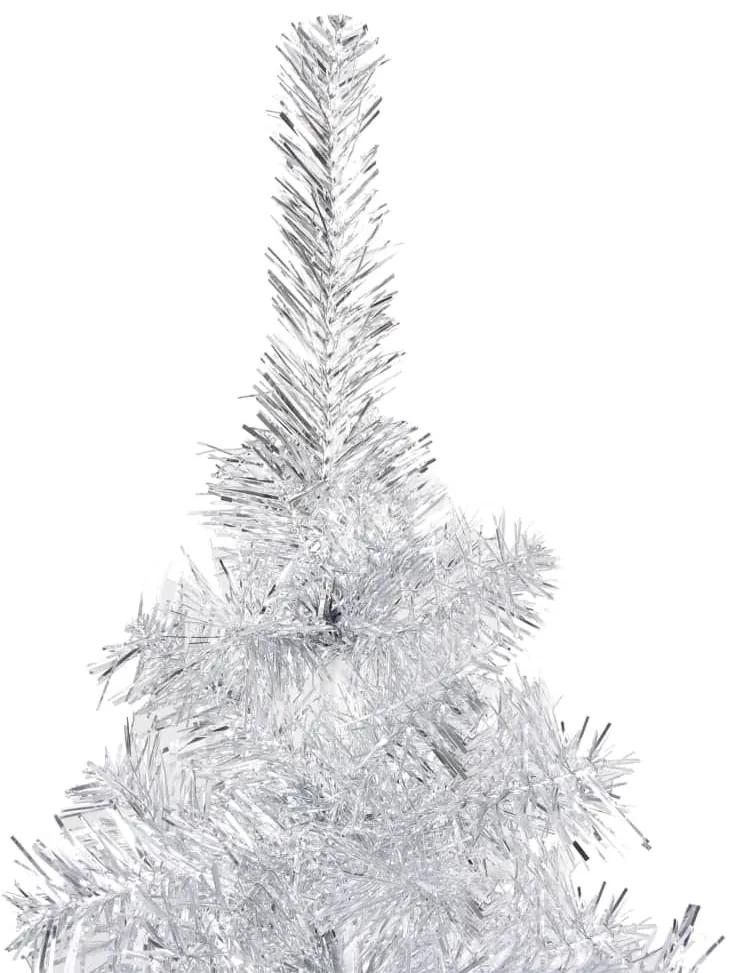 Brad de Craciun artificial cu LED globuri argintiu 150 cm PET 1, silver and grey, 150 cm