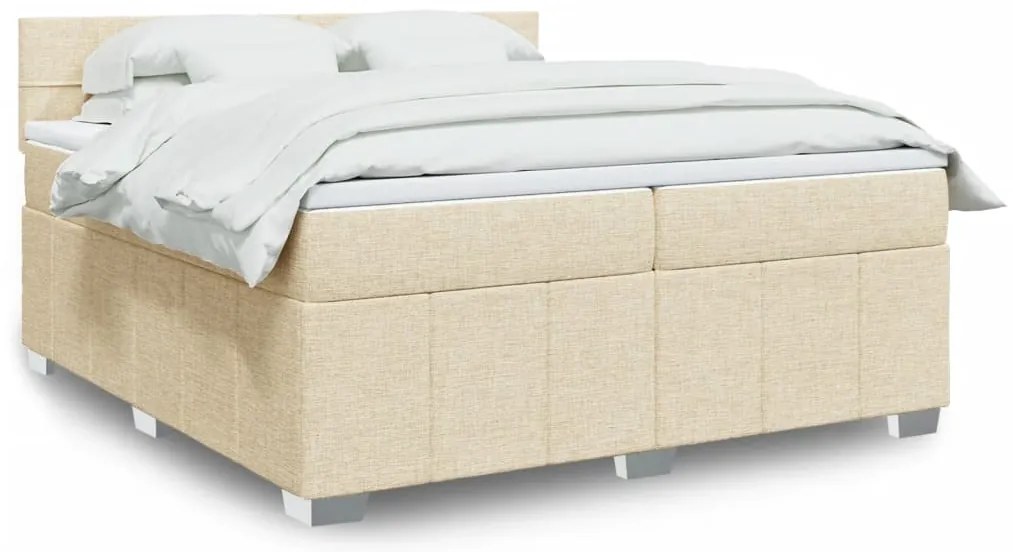 vidaXL Pat box spring cu saltea, crem, 200x200 cm, textil