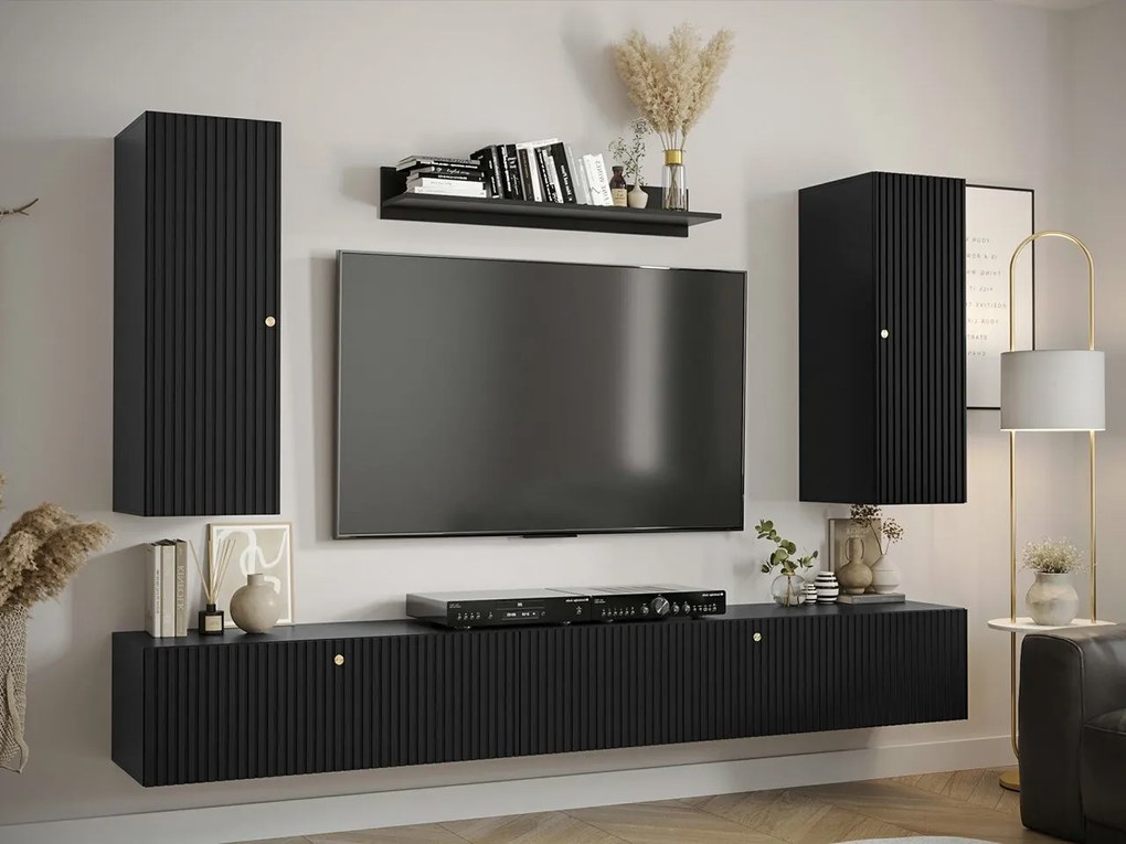 Camera de zi Hartford H104Negru, Cu comodă tv, Cu componente suplimentare, Părți separate, PAL laminat, MDF, 63 kg
