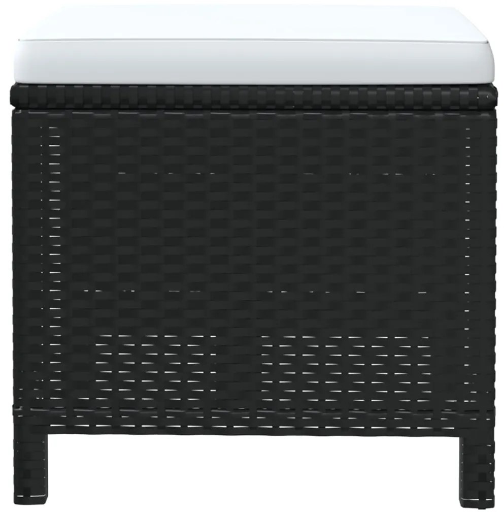 Set mobilier de gradina cu perne, 19 piese, negru, poliratan Negru si alb crem, 4x suport pentru picioare + 14x fotoliu + masa, 1