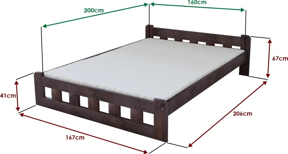 Pat inalt Naomi 160x200 cm, nuc Saltele: Fara saltea, Somiera pat: Cu lamele drepte