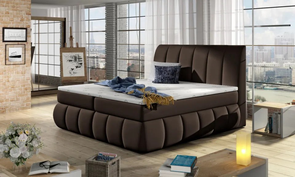 Pat boxspring, tapitat, 140X200 cm, Vincenzo 142, Eltap (Culoare: Gri inchis)