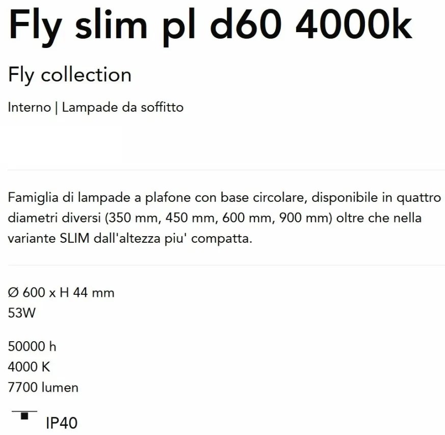 Plafoniera LED moderna Fly slim pl d60 4000k alba