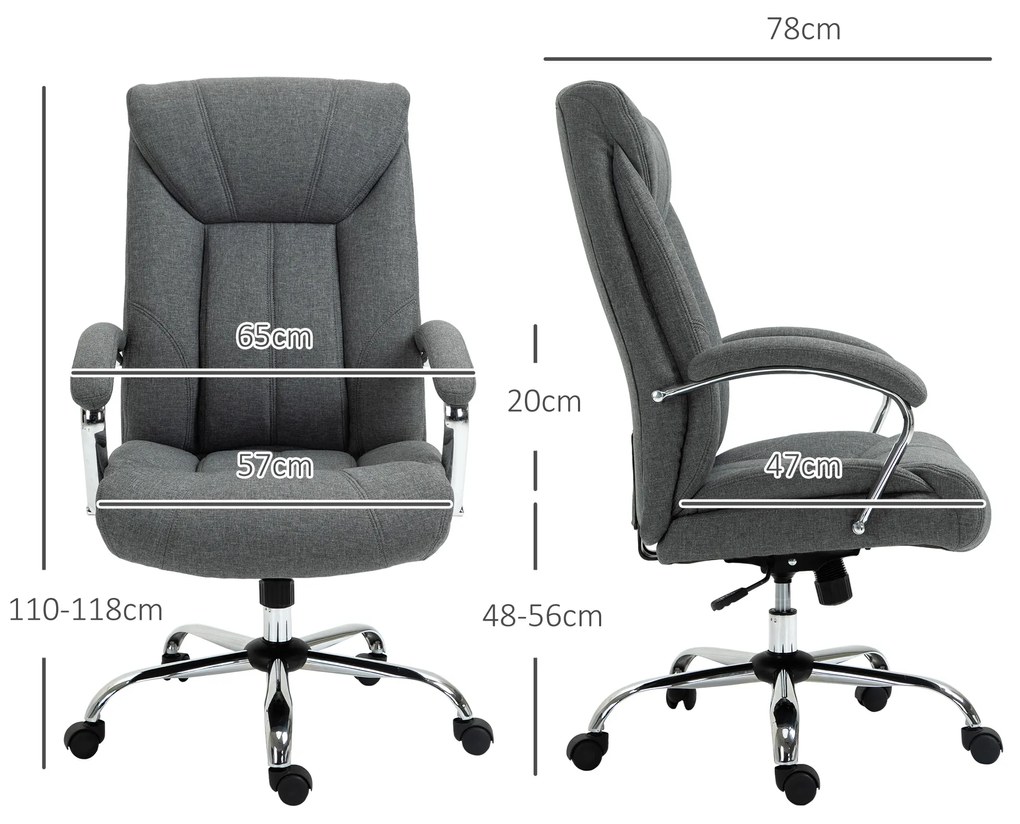 Vinsetto Scaun de birou cu funcție de balans, scaun ergonomic cu brațe capitonate, suport pentru cap ajustabil, scaun de birou rotativ cu spătar din nailon Gri 65 x 78 x 110-118 cm | Aosom Romania