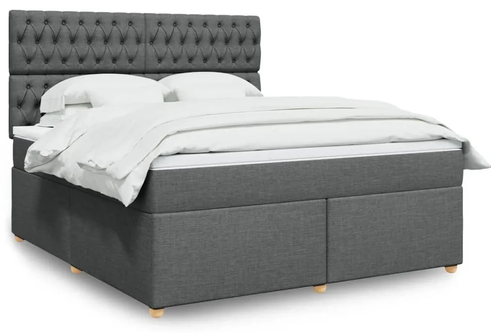 vidaXL Pat box spring cu saltea, gri închis, 180x200 cm, textil