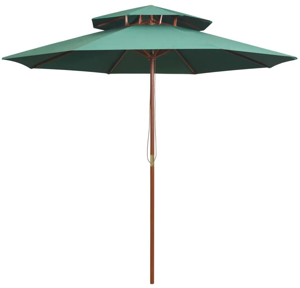 Umbrela de soare dubla, 270x270 cm, stalp de lemn, verde Verde