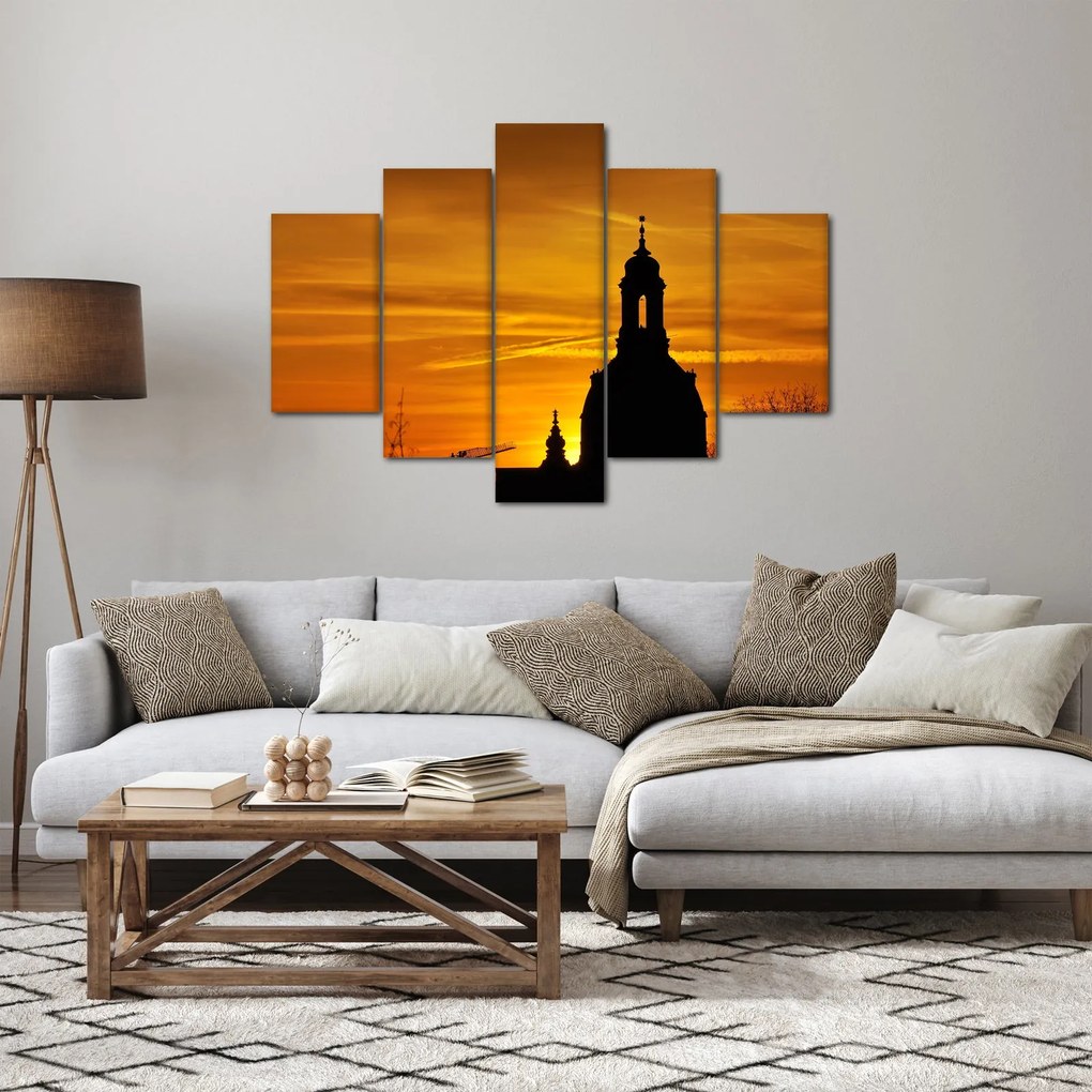 Tablou cu biserică în apus de soare (150x105 cm)