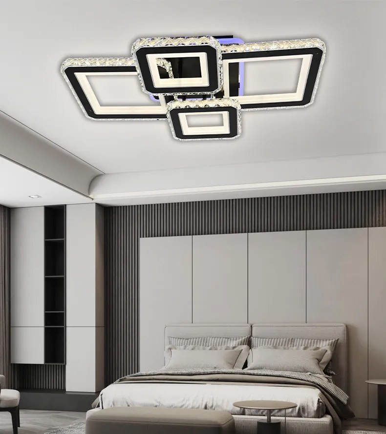 Lustra LED Cu Telecomanda, Elit's Cristal, 2-2 Patrate, Negru, 160 W, RGB
