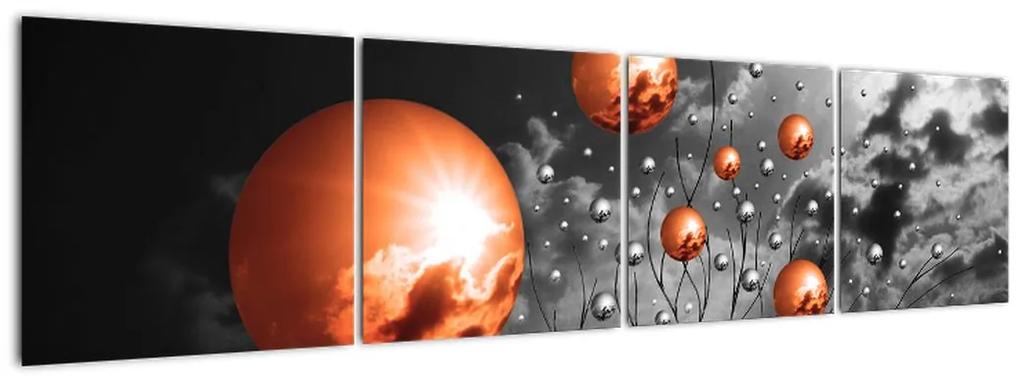 Tablou abstract - sfere portocalii (160x40cm)
