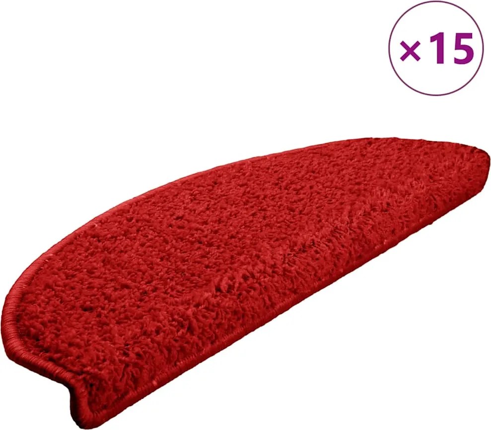 vidaXL Covorașe pentru scări, 15 buc., 65x21x4 cm, roșii, semirotunde, mari