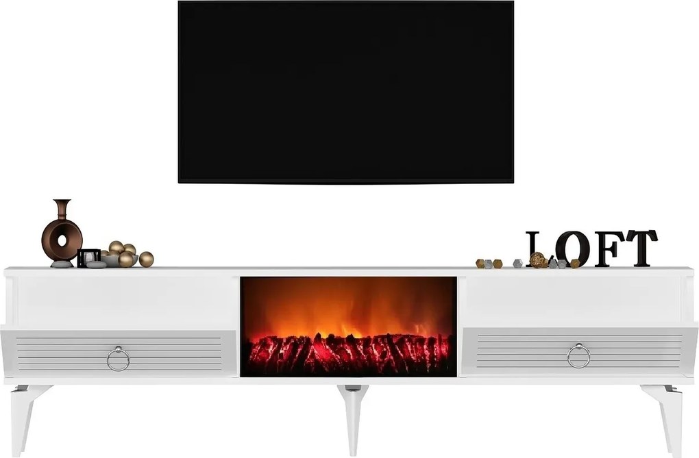 Comoda TV, Hanah Home, Arona Fireplace, 150x44.6x29.6 cm, Alb