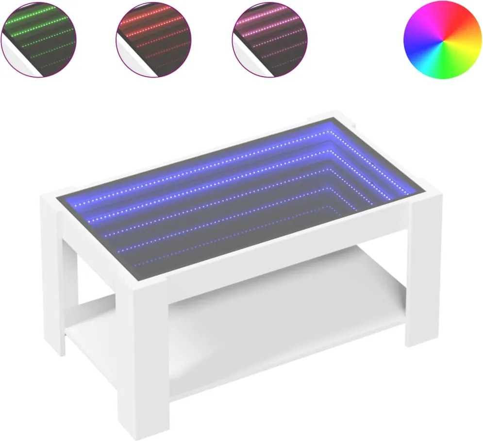 vidaXL Măsuță de cafea cu LED, alb, 93x53x45 cm, lemn prelucrat
