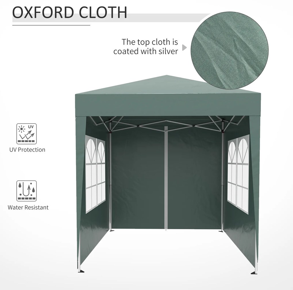 Outsunny Cort 2x2 m impermeabil cu 4 pereti detasabili, cort pliabil din metal si poliester cu husa de transport, Verde