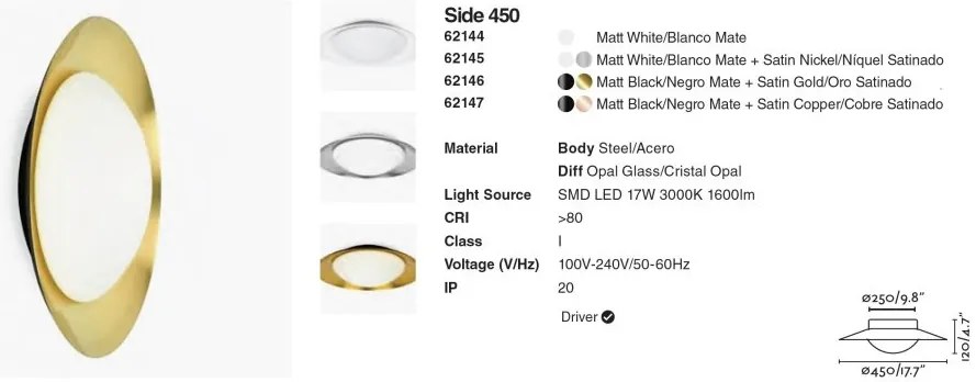 Plafoniera LED moderna SIDE 450 17W alb/nickel