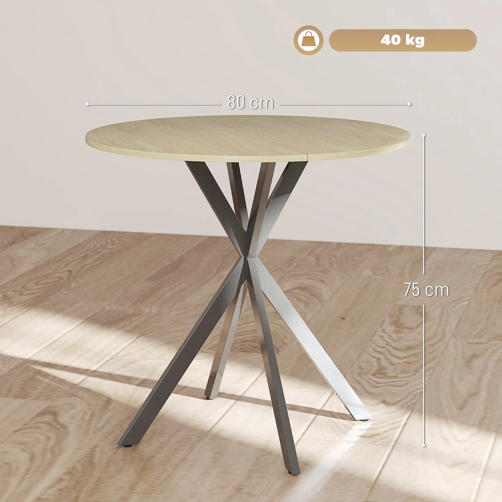 HOMCOM Masă de dining rotundă pentru 2 persoane cu blat aspect lemn și picioare încrucișate din oțel, alb stejar | Aosom Romania