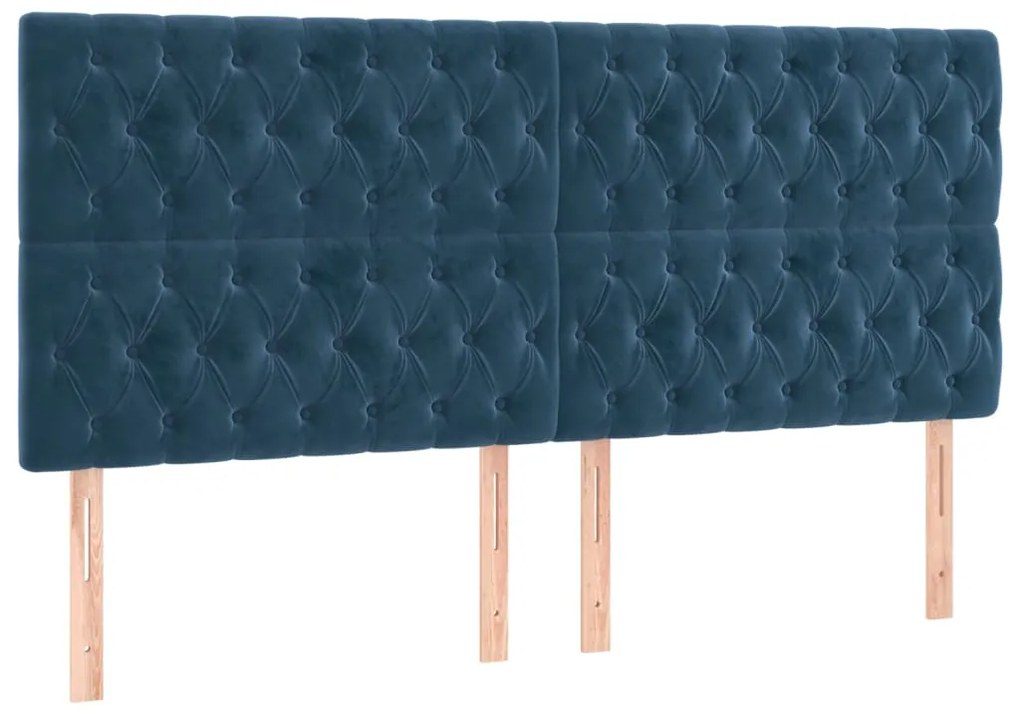 Pat box spring cu saltea, albastru inchis, 180x200 cm, catifea Albastru inchis, 180 x 200 cm, Design cu nasturi