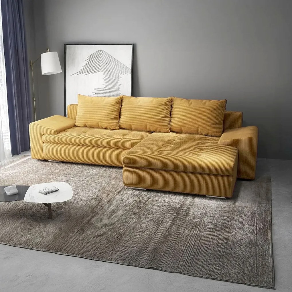 Colțar extensibil dumonde cu ladă de depozitare si sezut confortabil din spuma high-density, Leonardo Zoom Mustar 260x185 cm II