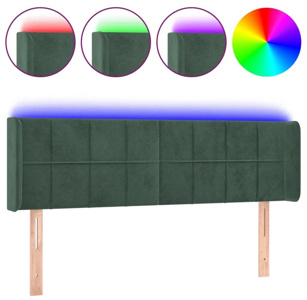 Tablie de pat cu LED, verde inchis, 147x16x78 88 cm, catifea 1, Verde inchis, 147 x 16 x 78 88 cm